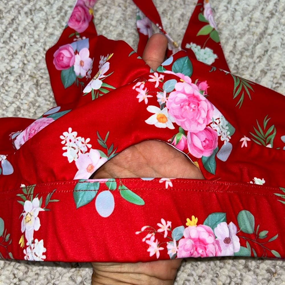 NEW Dance2Fit Fit Booty High Waisted Ruby Red & Floral Workout Outfit - Picture 4 of 15